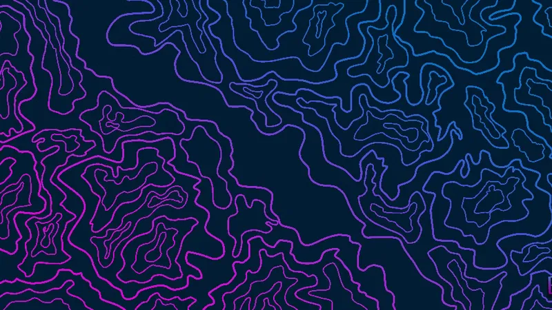 Topographic Purple aux courbes magenta, violettes et cyan sur fond sombre