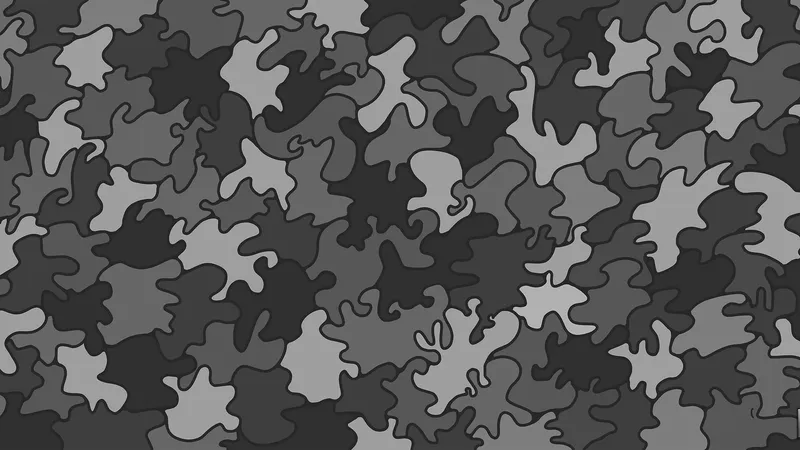 Glow Black : camouflage aux formes arrondies grises et anthracite, bordées de noir