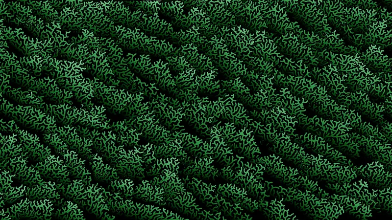 Motif Coral Green composé de petites branches vertes sur fond noir