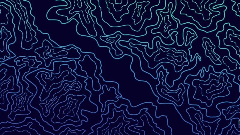 Topographic Green : courbes cyan et turquoise sur fond bleu nuit