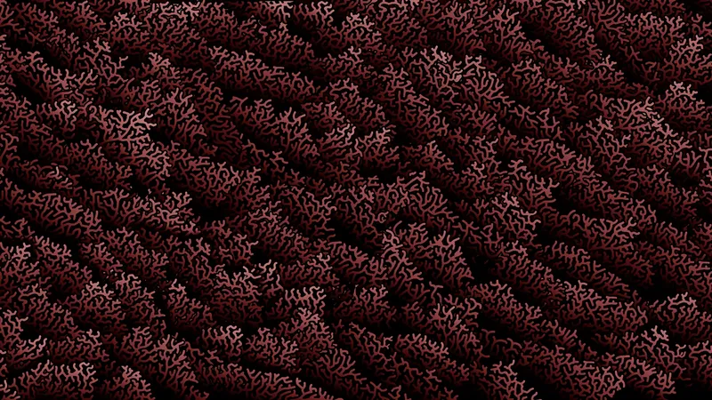 Motif Coral Red aux branches rouge brun et terre cuite sur fond sombre